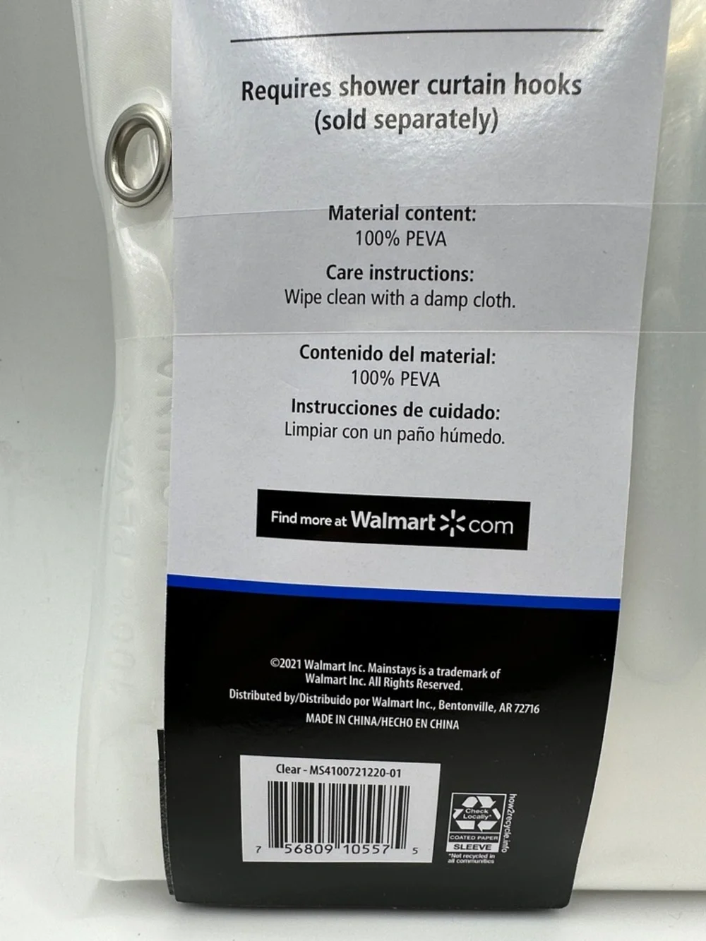 Mainstays Clear PEVA Shower Liner Transparent 70